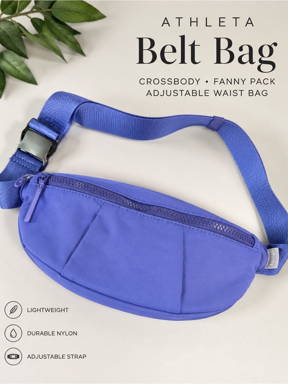 Athleta Everywhere Belt Bag Blue Crossbody Fanny Pack Adjustable Nylon - Picture 11 of 11